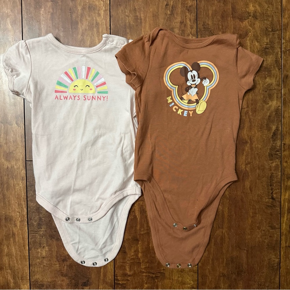 Disney Mickey Mouse & pale pink Always Sunny Onesies - 24 months